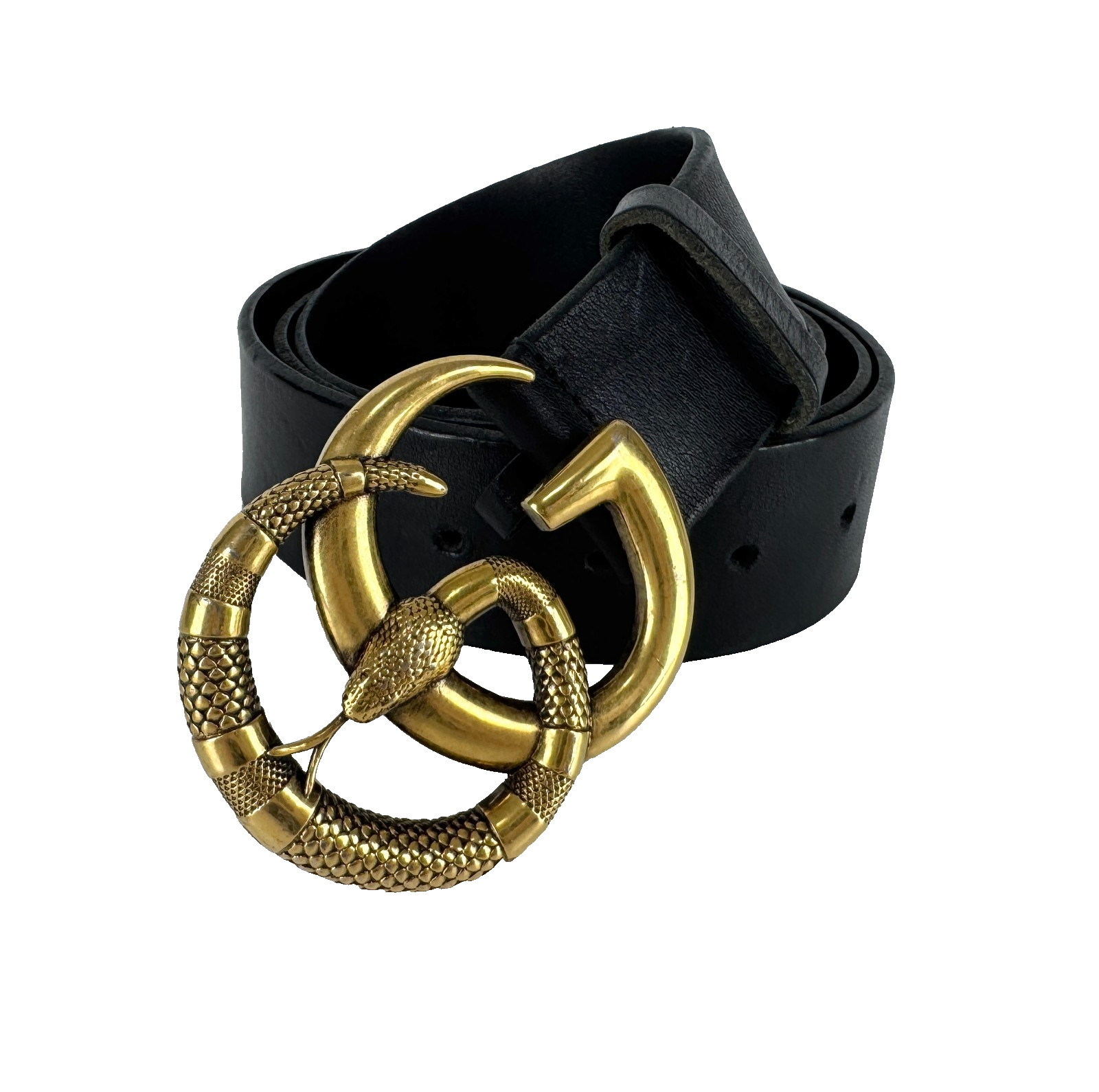 Gucci Auth Belt 105 cm 42 in Black Leather Gold Tone GG Marmont Snake Buckle Bag