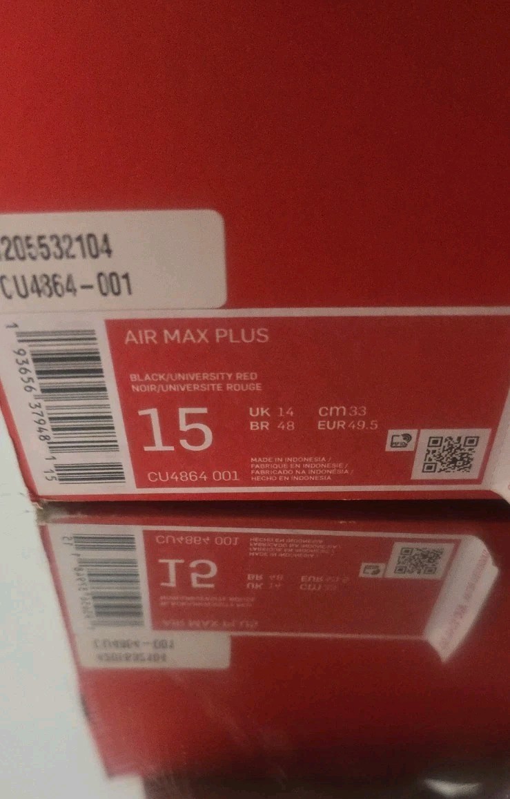 Nike Air Max Plus TN Black University Red CU4864-001 Men’s US 15 DS New OG Box