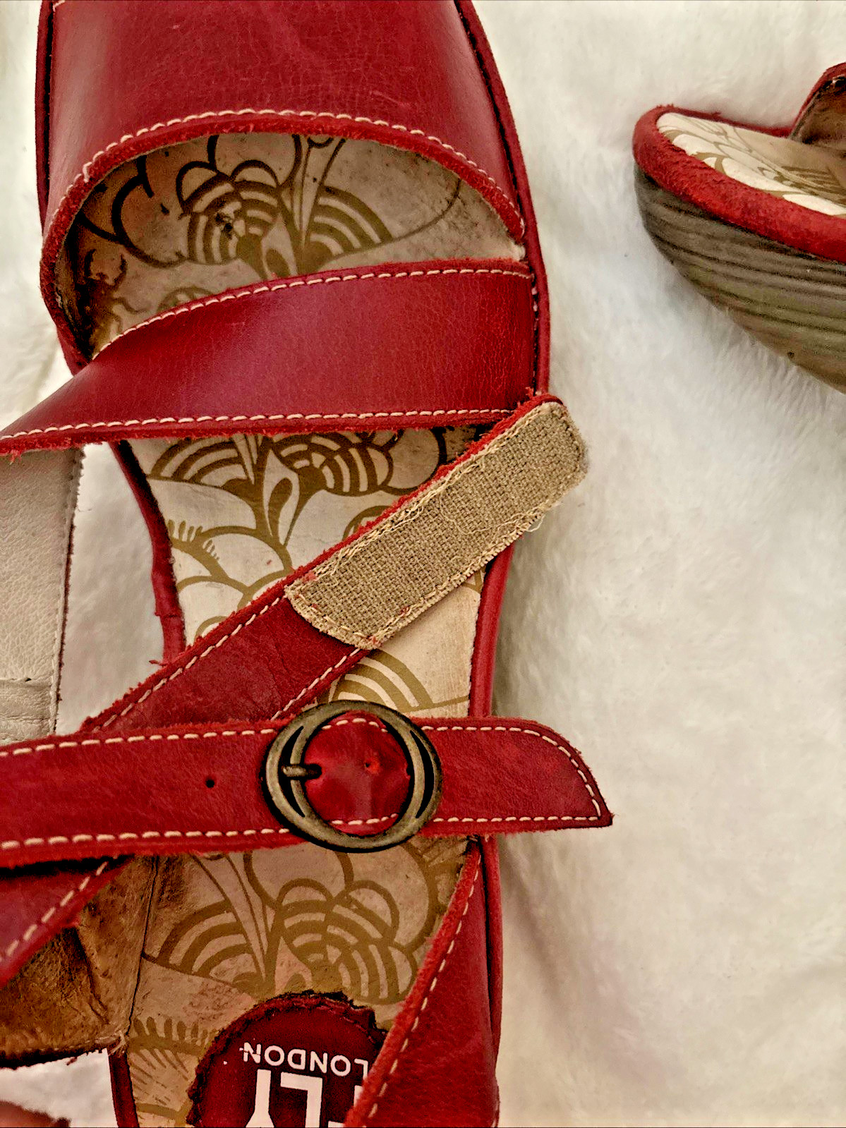 Fly London Yesk Ankle Wrap Sandals EU 40 US 9/9.5 Red Leather