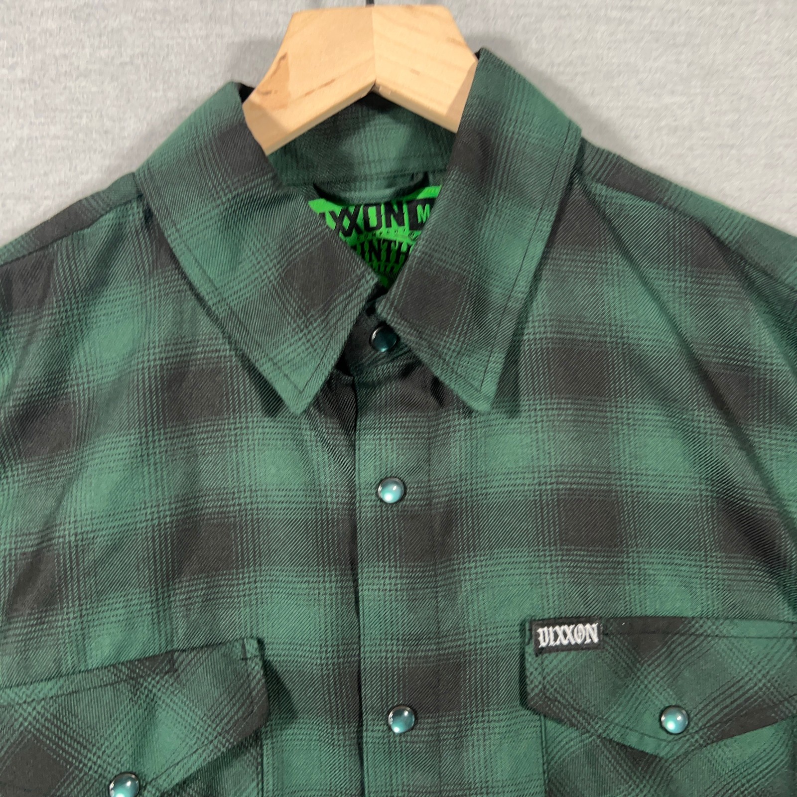 Dixxon Flannel Shirt Mens Medium Green Plaid Button Snap Absinthe Heritage