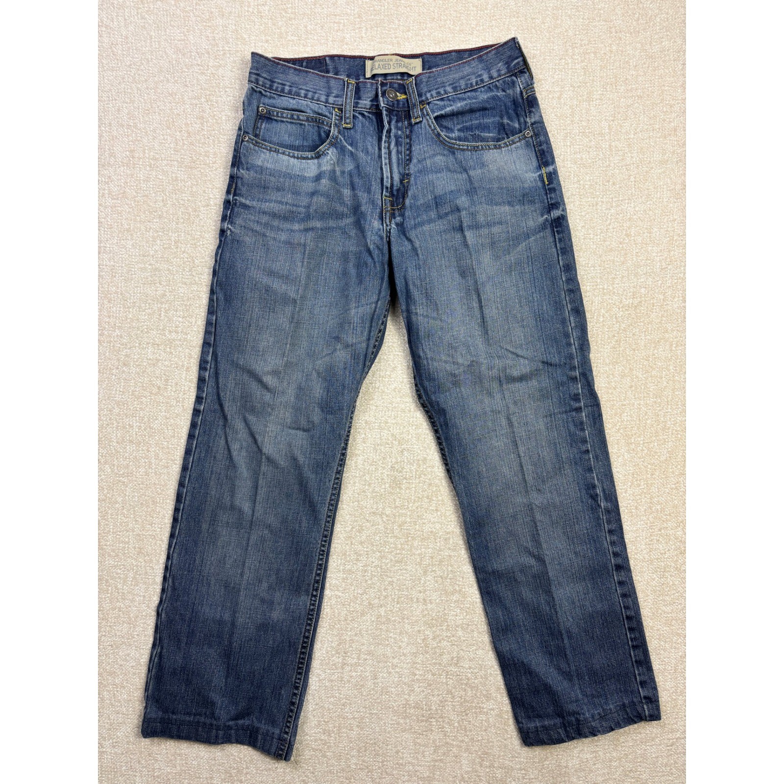 Wrangler Jeans Co Mens Relaxed Straight Leg Denim Blue Jeans 28×27 Medium Wash
