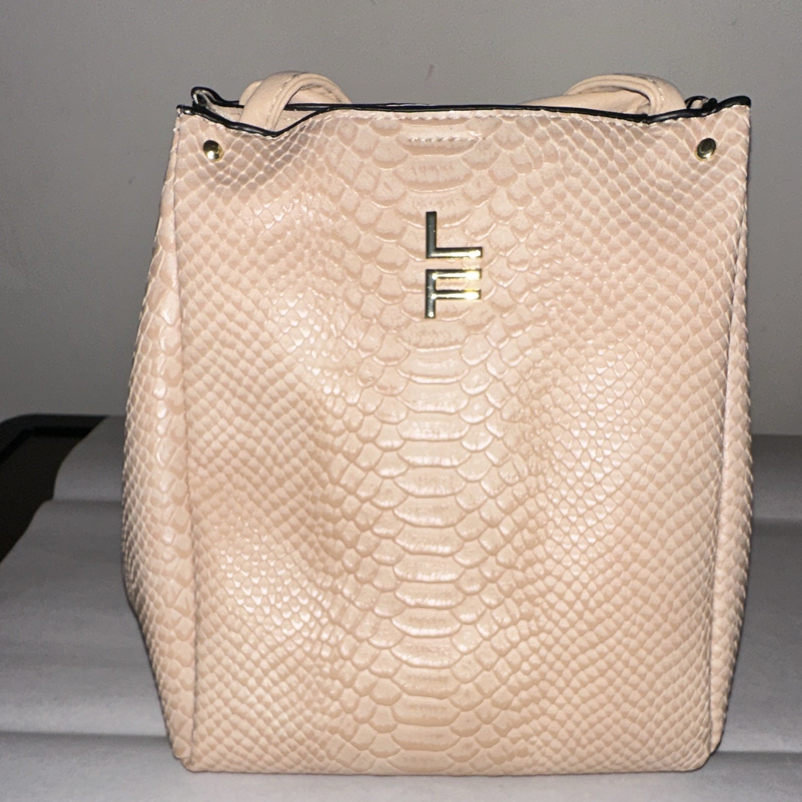 London Fog Collection Cream Animal Embossed Satchel, Detachable Strap, Gold