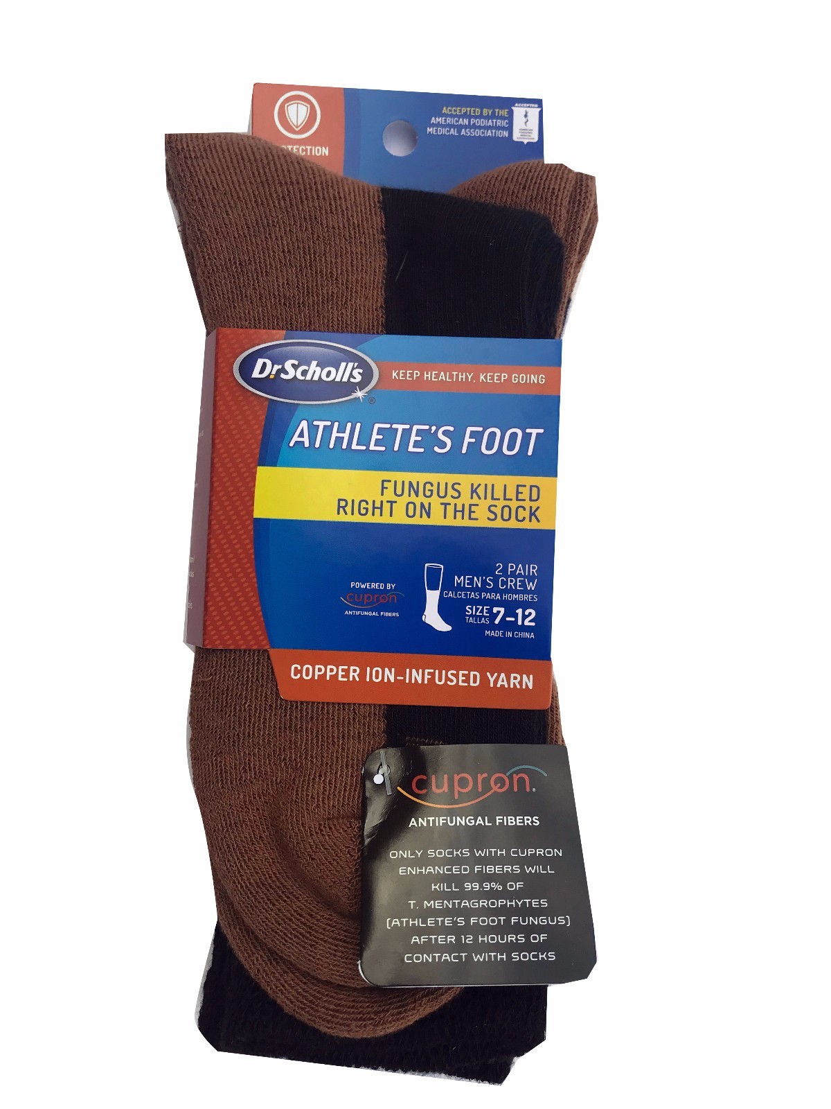 Dr. Scholl’s MEN’S Athlete’s Foot Copper-Ion Infused Crew Socks 2-Pack NEW!!