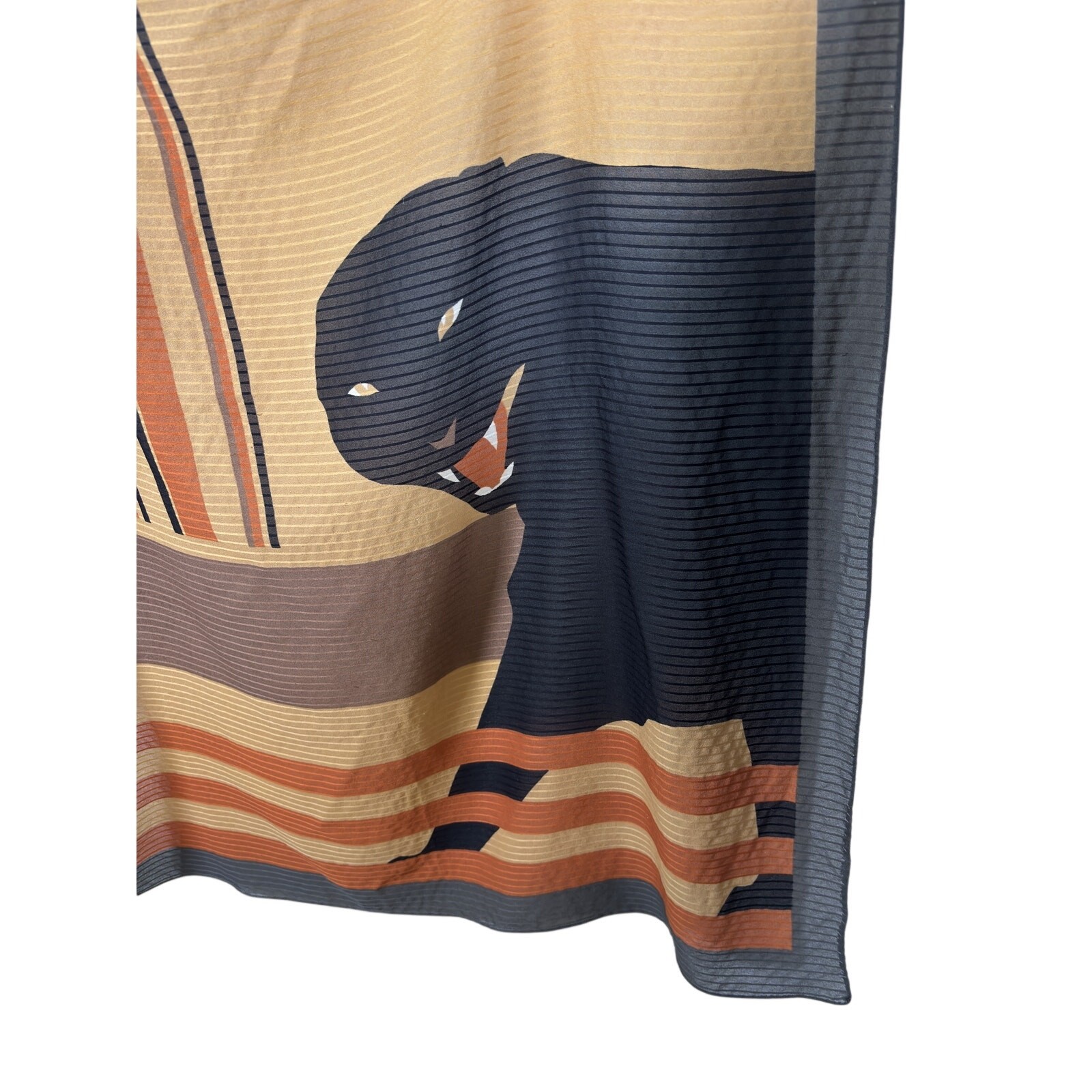 Panther Graphic Print Scarf Womens Tan Black Orange Ribbed Polyester Semi-Sheer