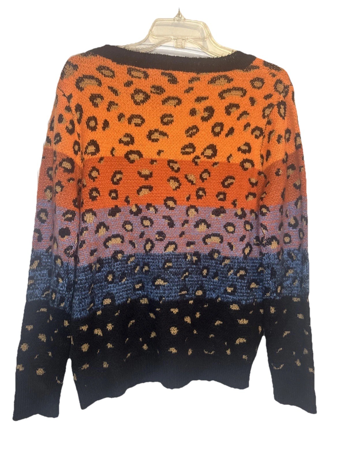 Davi & Dani Color Block Ombré Animal Print V Neck Sweater Sz M Art To Wear