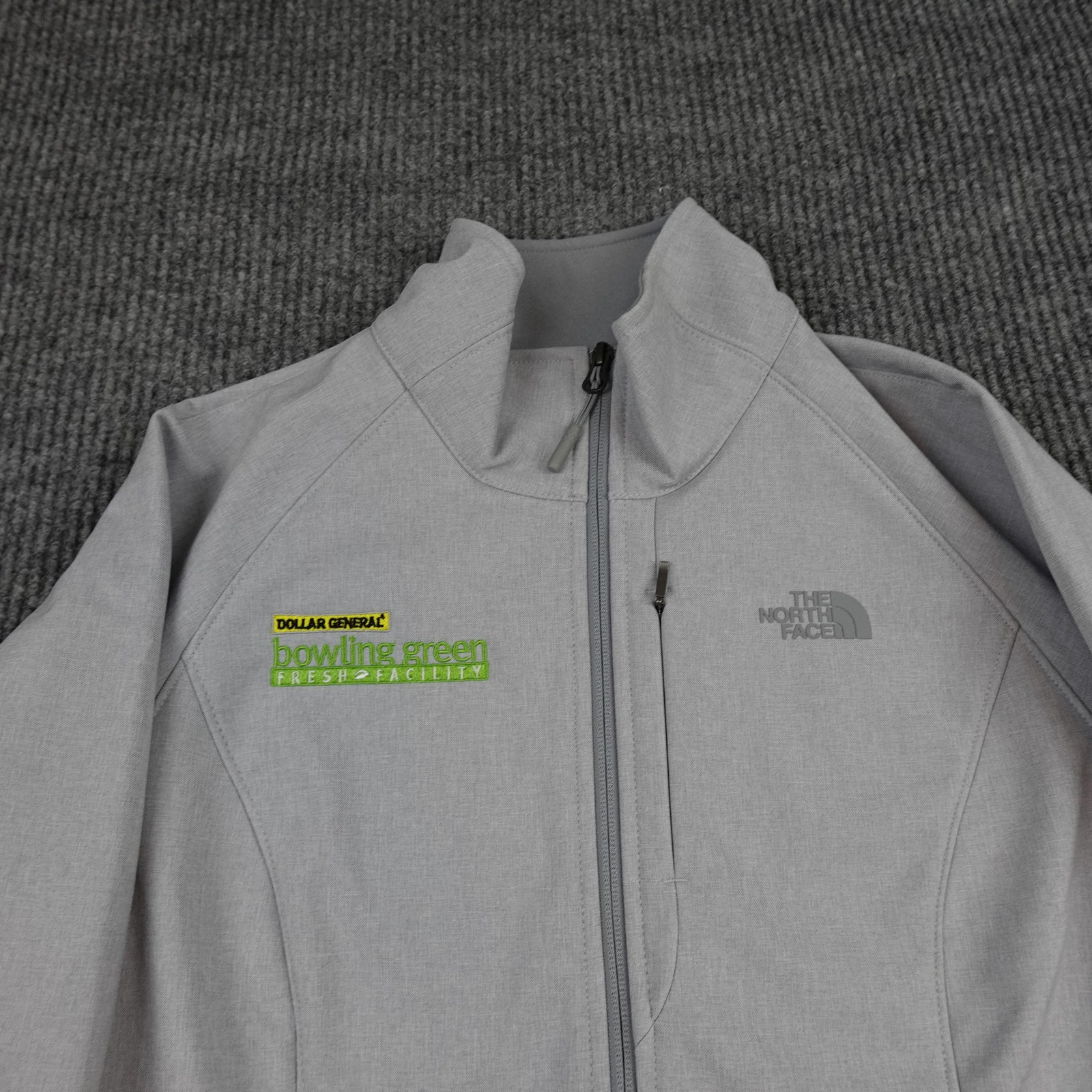The North Face Apex Jacket Womens Large Gray Softshell Dollar General Logo
