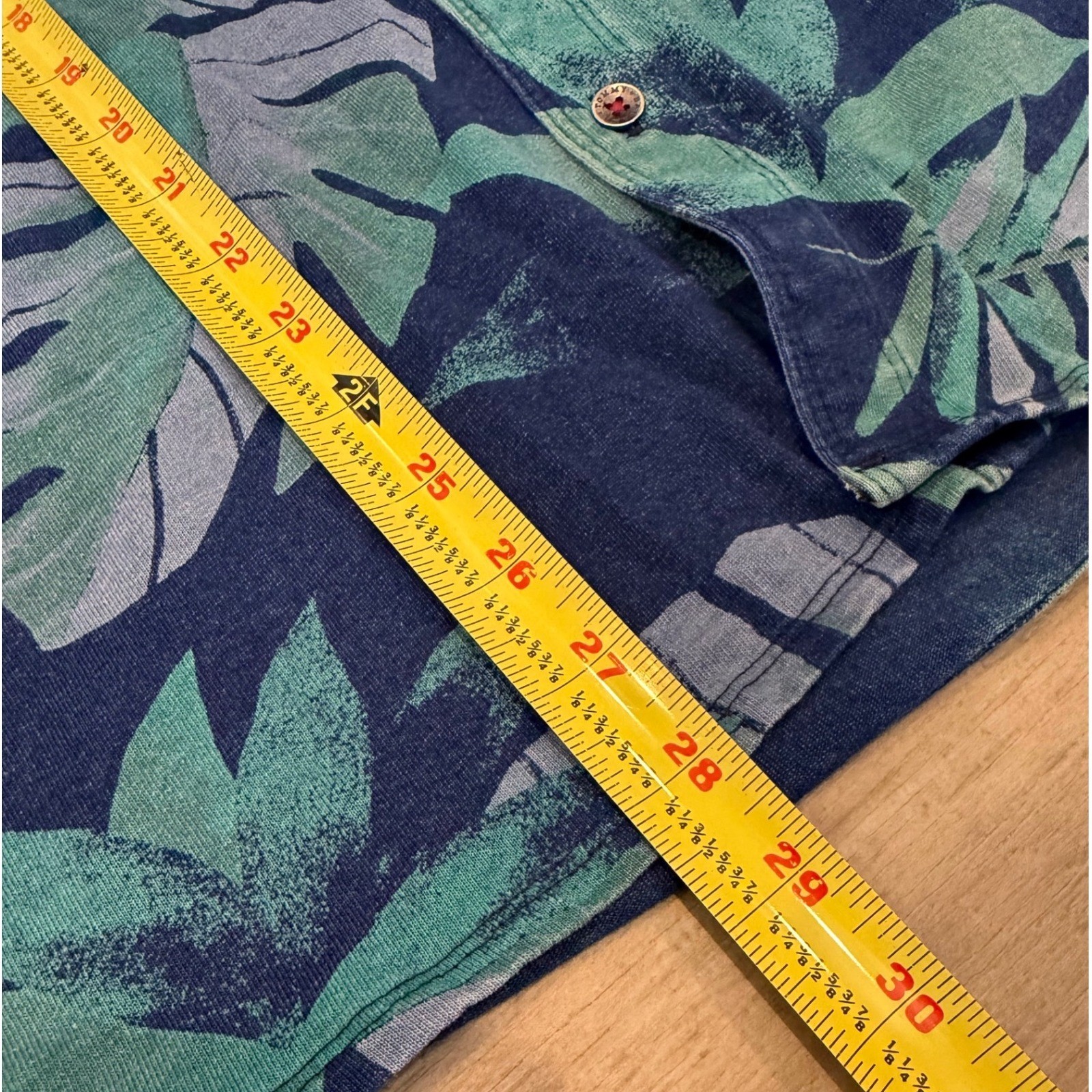 Tommy Bahama Mens Large Blue Green Palm Leaf Print Cotton Short Sleeve Shirt