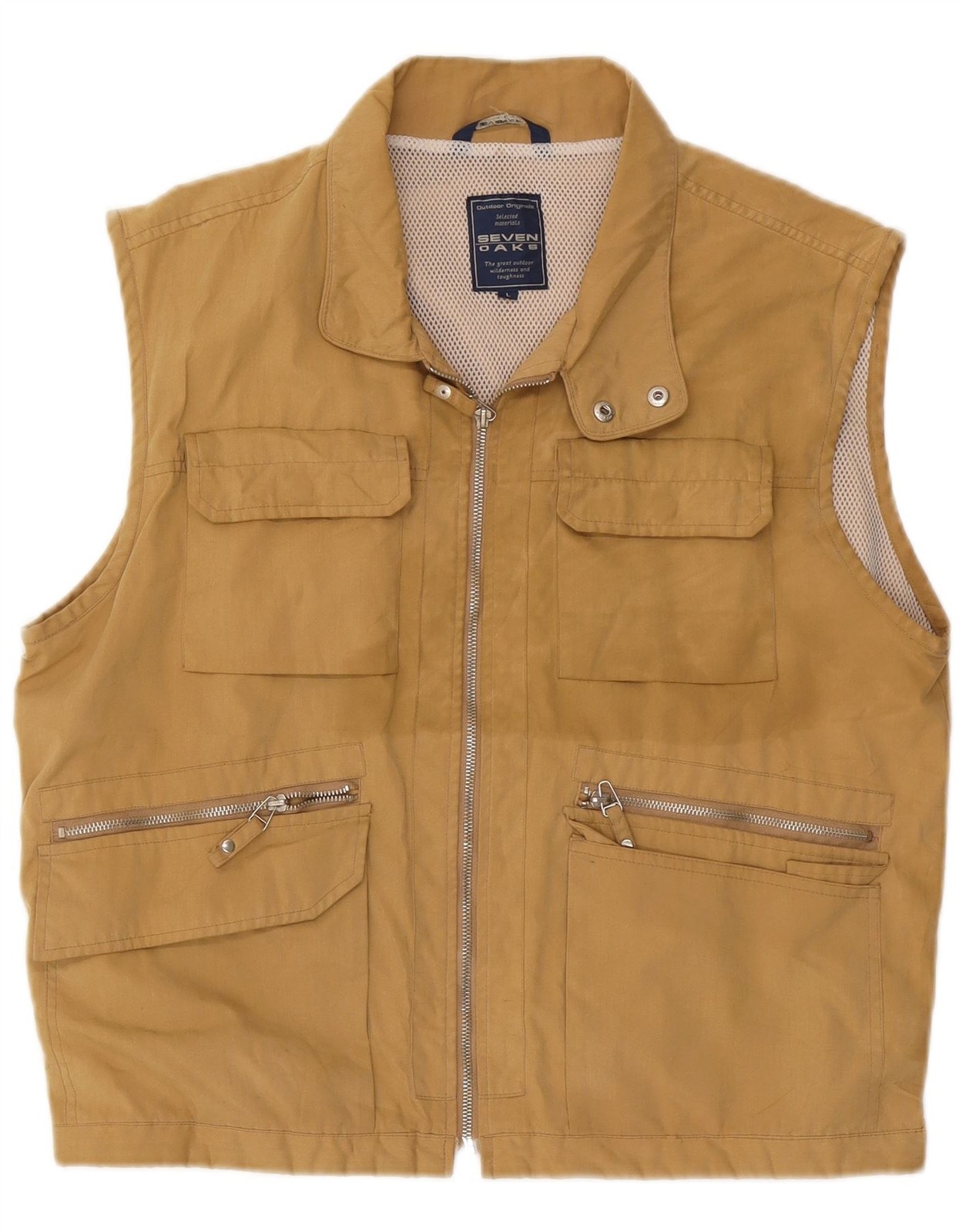 SEVEN 7 Mens Utility Gilet UK 40 Large Beige Cotton AR26