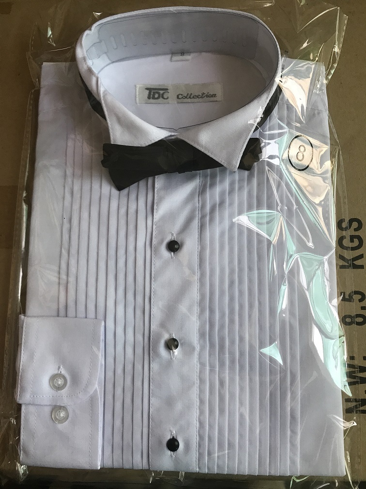 Boy’s Standard Cuff Tuxedo Dress Shirt Wing Collar with Bow-Tie KG11 Size: 8–20