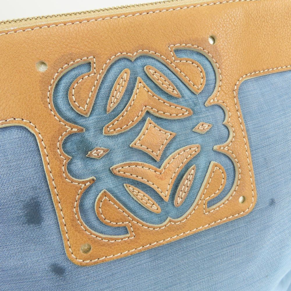 USED LOEWE Shoulder Bag anagram 340807 Nylon/leather Blue Camel Everyday use