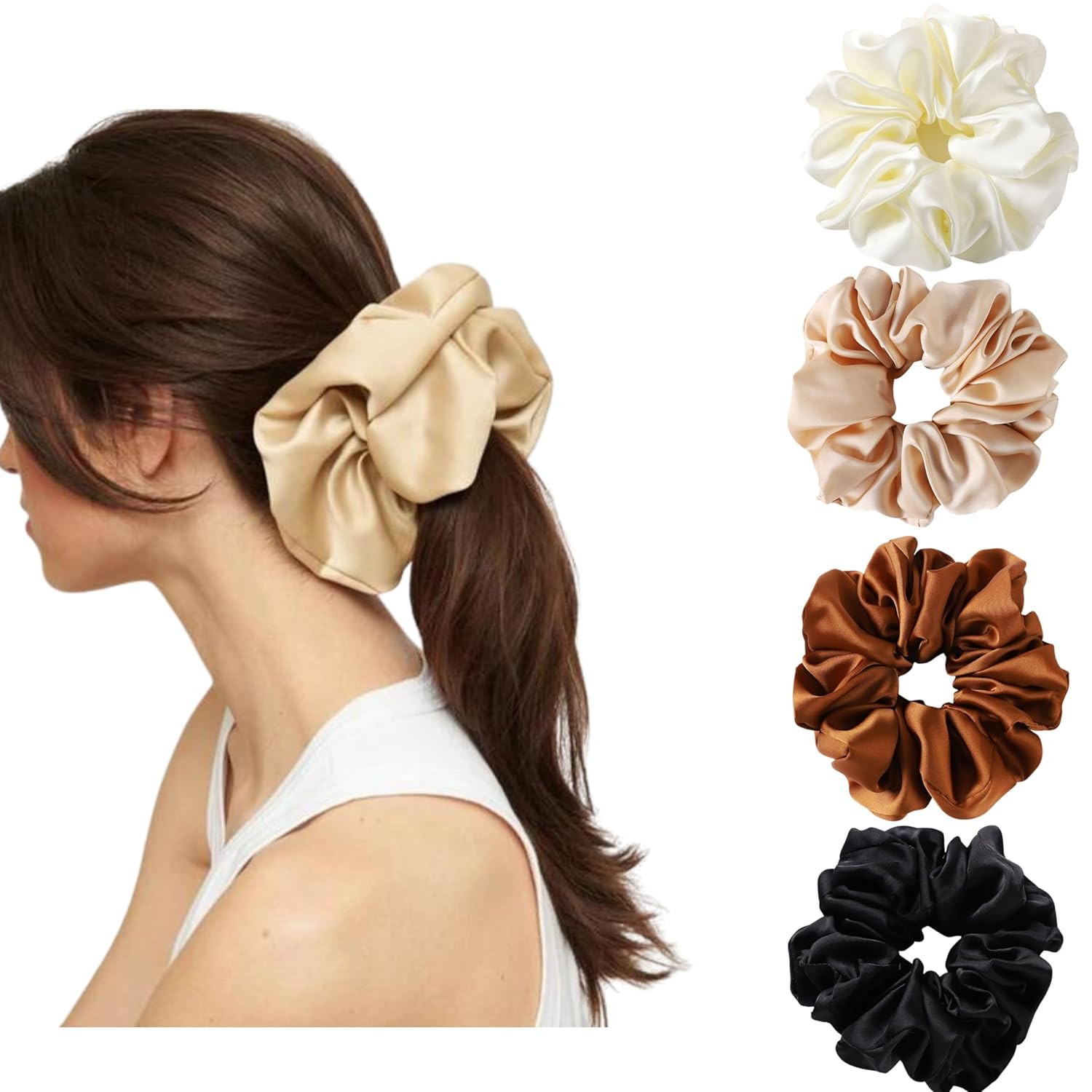 4 Packs Extra Large Satin Silk Hair Scrunchies Soft Big Oversized Scrunchy Thick