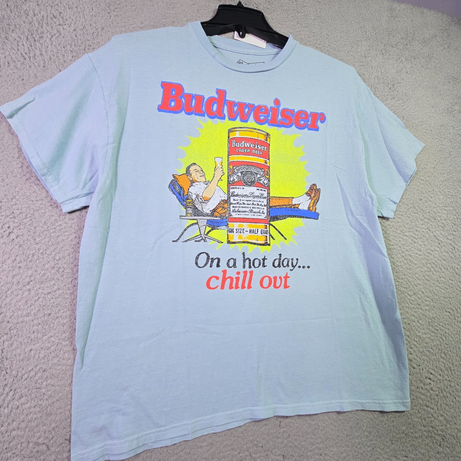 BUDWEISER BEER SHIRT MENS EXTRA LARGE XL BLUE BREW Distressed BUD CASUAL Bar NWT