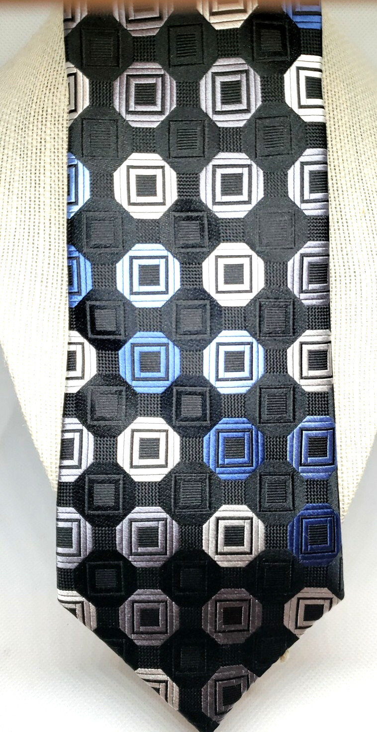 Michael Kors Silk Neck Tie Geometric Pattern Blue Black Classic 57″-60″ New Sexy
