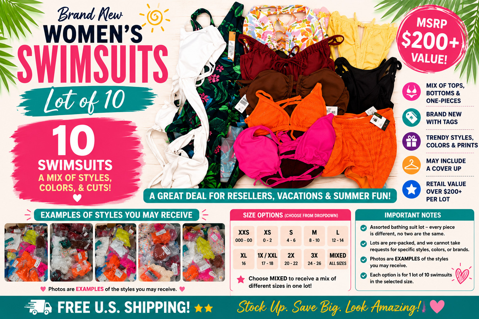 Lot of 10 Brand New Women’s Swimsuits | Tops, Bottoms, One-Piece | MSRP $200+
