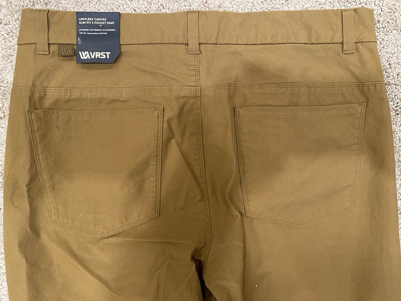 VRST Limitless Canvas 5 Pocket Pants 33×32 Slim Fit Stretch Tan Beige Khaki New
