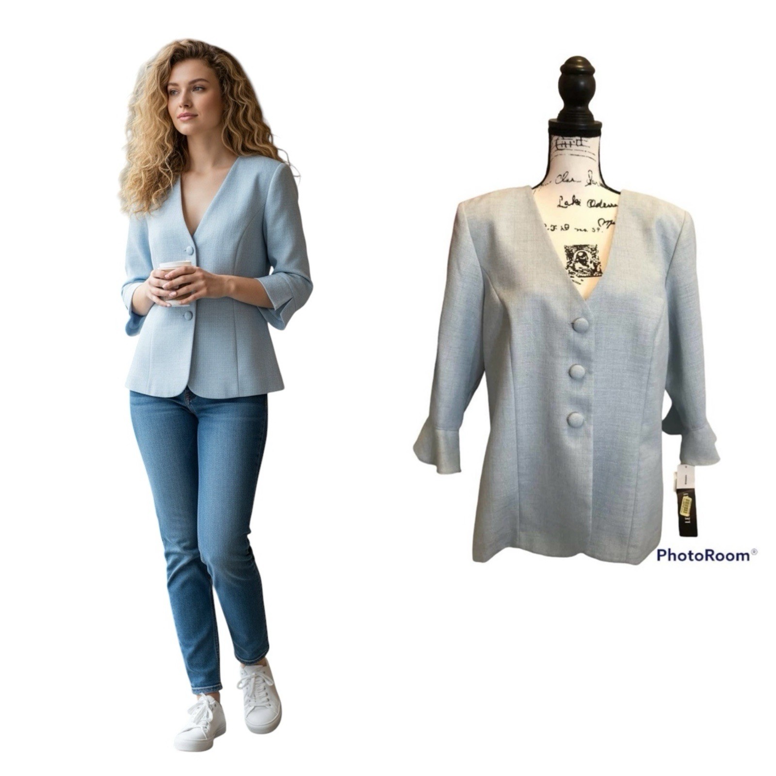 Leslie Fay Womens Blazer Jacket Blue Size 16P Petite Blouse Shirt NWT Office