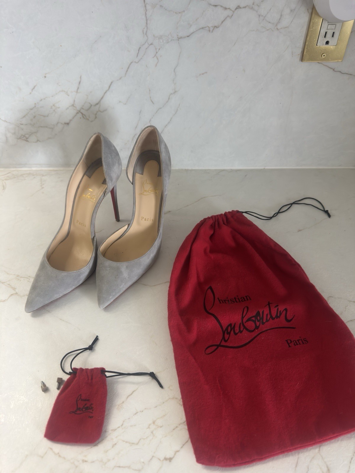 Christian Louboutin Women’s Grey Suede Heels Size 40 US 10