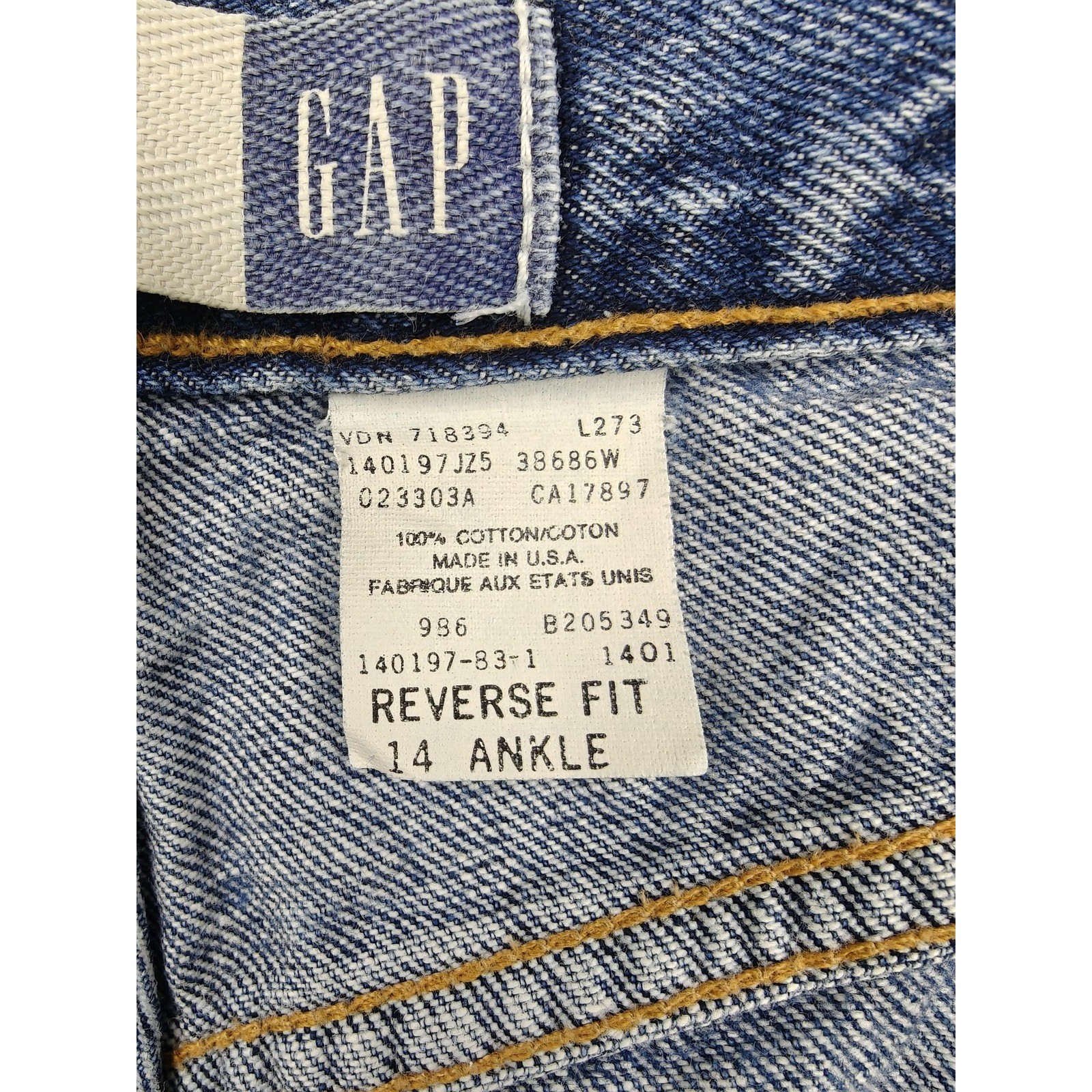 Vintage Gap Reverse Fit Jeans Womens 14 Ankle Blue High Rise Denim Made USA