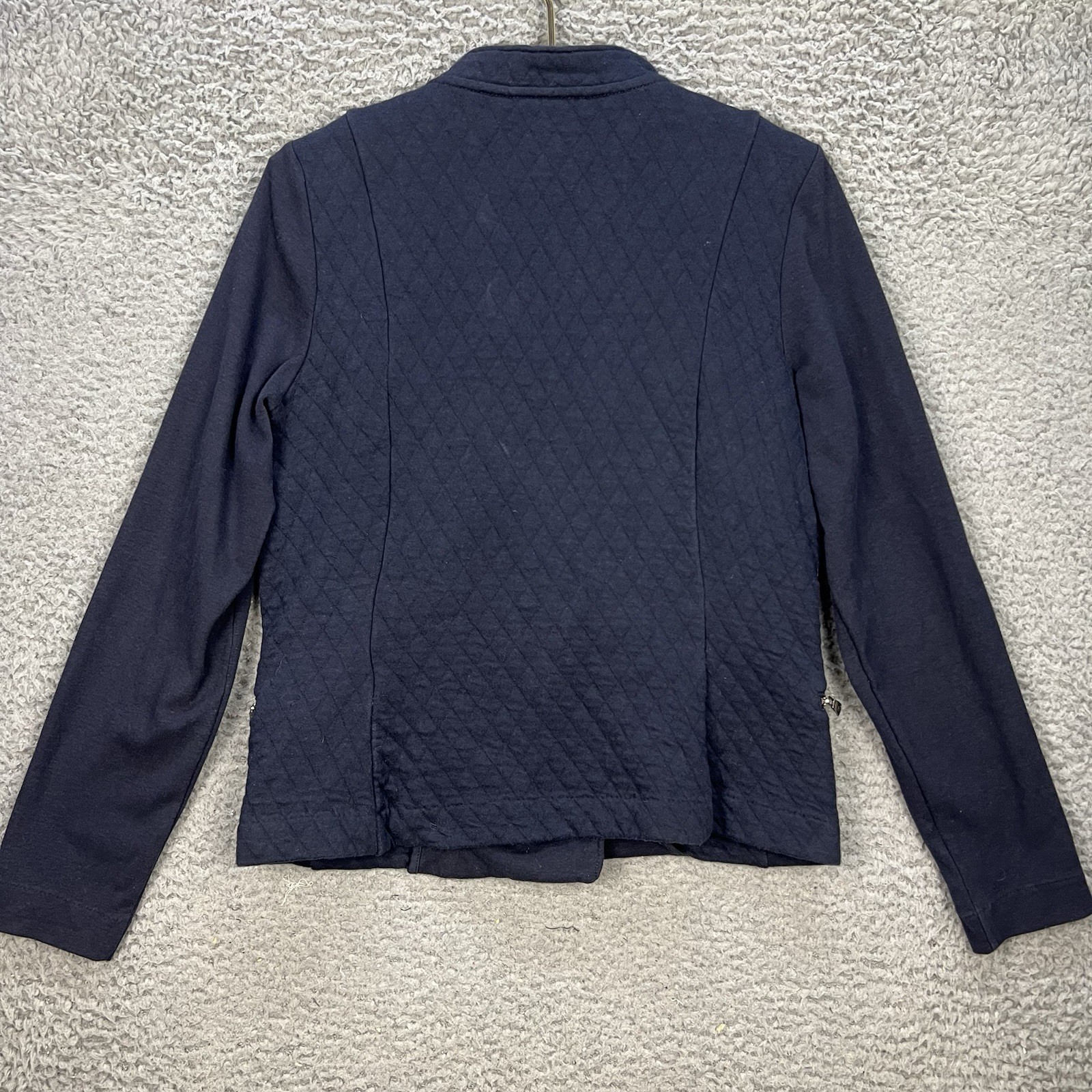 Banana Republic Womens Medium Moto Zip Jacket Asymmetrical Zip Navy Blue Cotton