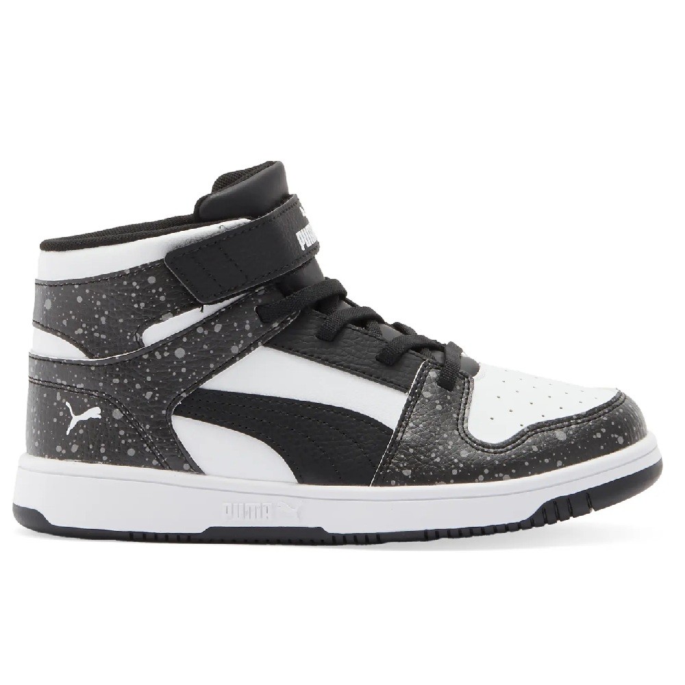 Little Kid’s Puma Rebound Layup AOP Splat V PS Blk-Wht-Gray (407814 01)