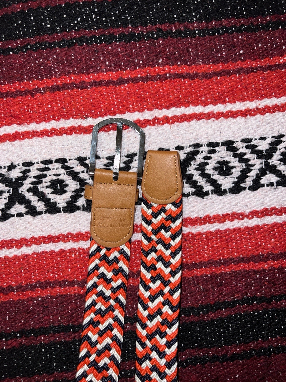 Men’s Red White & Blue Size L Stretch Braided Web Adjustable Belt