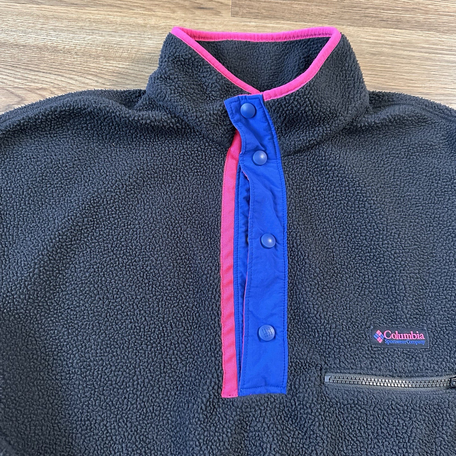 Columbia Helvetia 1/4 Half Snap Fleece Mens Medium Black Sherpa Pullover Retro