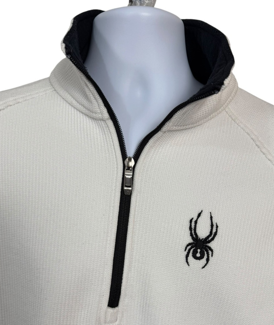 Spyder Mens Large Core Sweater Half Zip Pullover Waffle Knit White Black Outdoor