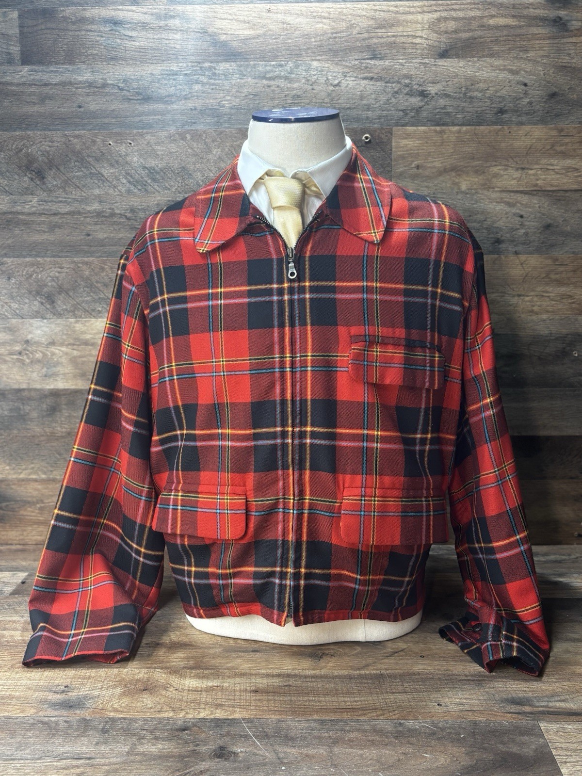 William Hunt Tartan Leather Button Coat Made In England Large