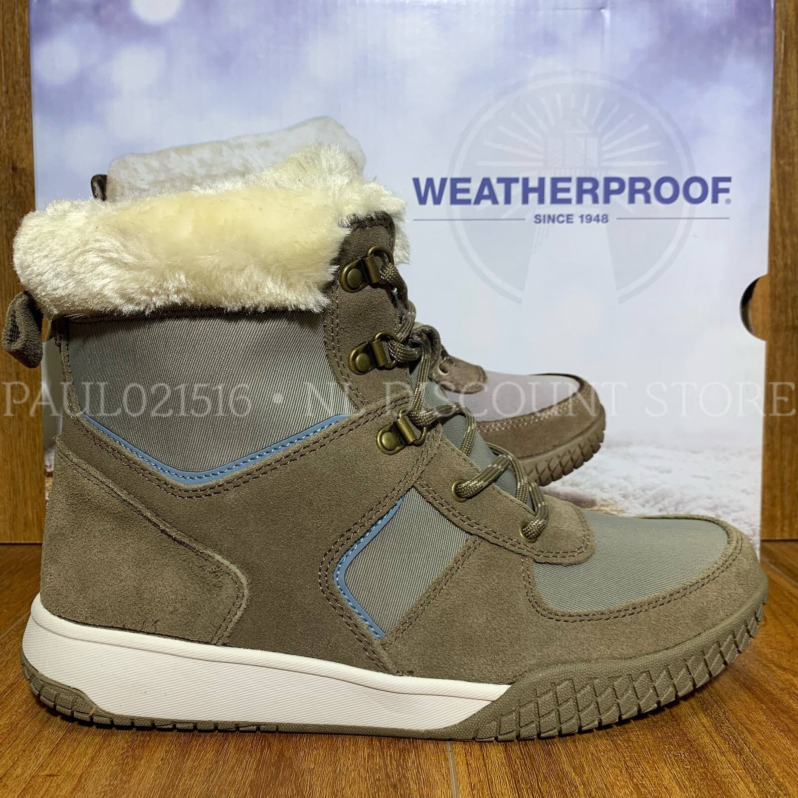 WEATHERPROOF Women’s Chloe Snow Winter Boots ~ Tan/Blue ~ Various Sizes ! !