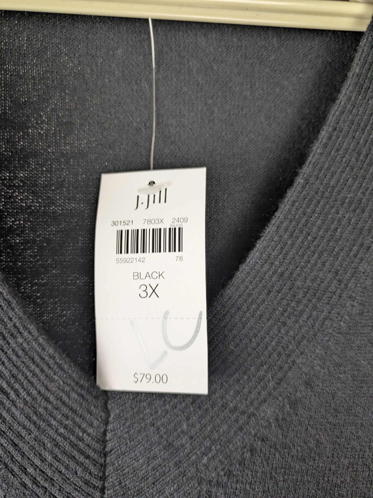 NWT J.Jill size 3X black v-neck pullover sweater cotton nylon blend