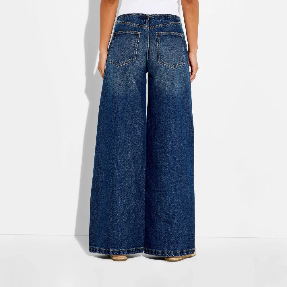 Women Mid-Rise Ultra Wide Leg Jeans – Wild Fable Dark Wash 8