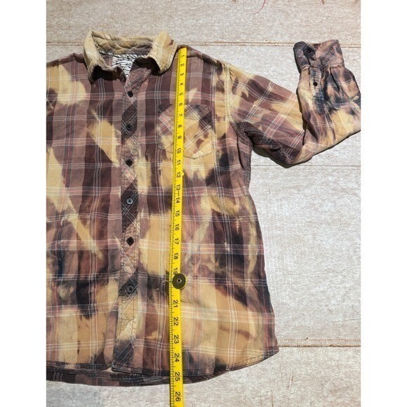 Bleached Flannel Shirt Tie Dye Rust Gray Upcycled Unisex Medium/Large Grunge