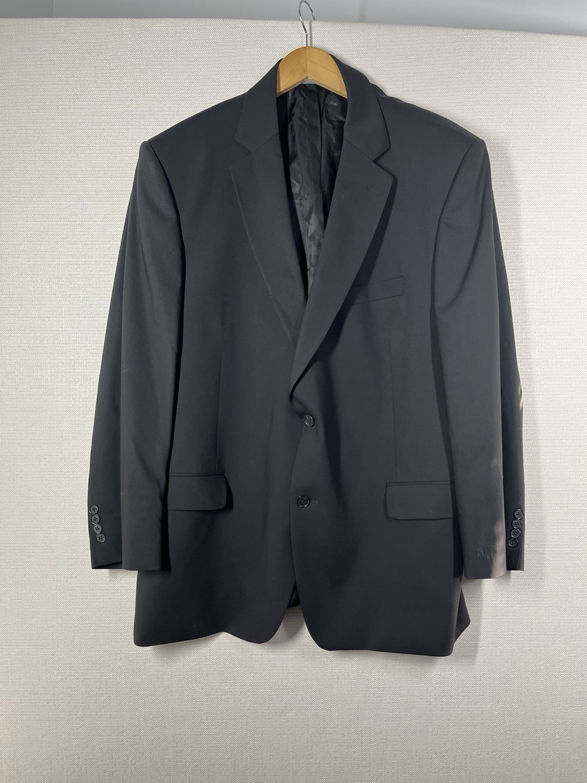 S Cohen Mens Suit 2 Piece 100% Wool Bemberg Lined Black Size 48R