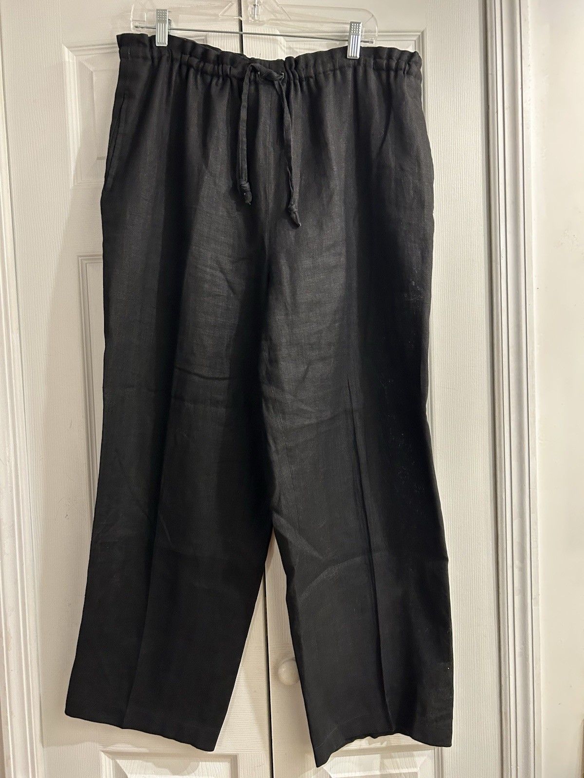 Hillary Paige Wide Oversized Lagenlook Black Linen Pants~Pockets~28.5” inseam~M