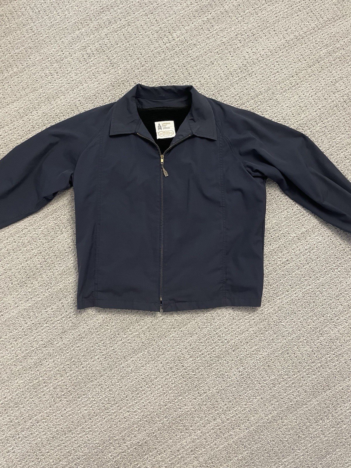 London Fog Gray Men’s L Regular Fit Lined Zip Jacket Point Collar Vintage