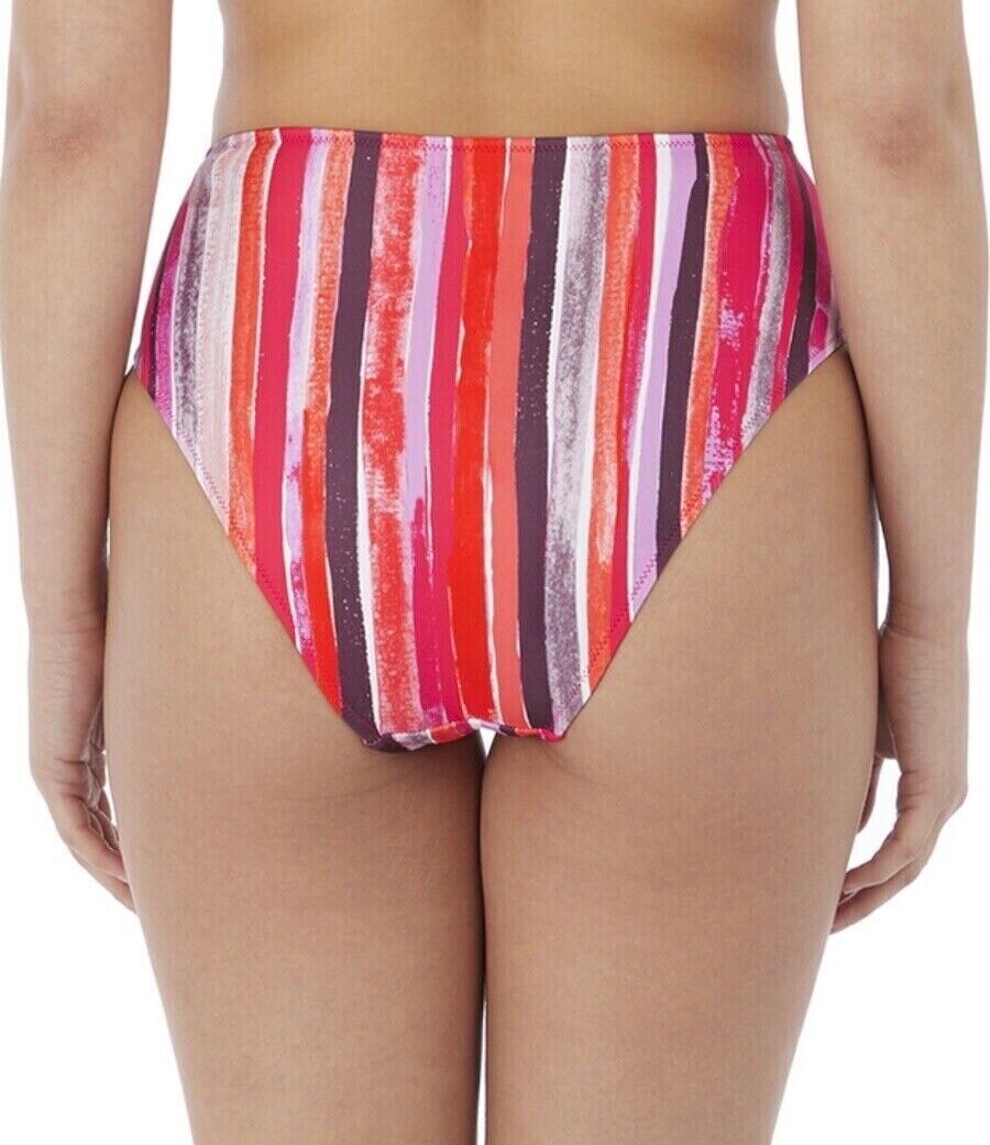 Freya Bali Bay Bikini Brief Summer Multi Stripe Size S 10 12 High Waist 6787 New