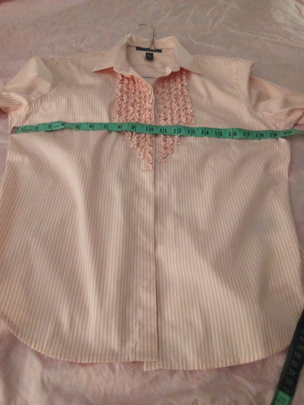 ” Lauren” Ralph Lauren Petite Pink& White Ruffle Front Cotton Shirt Blouse….
