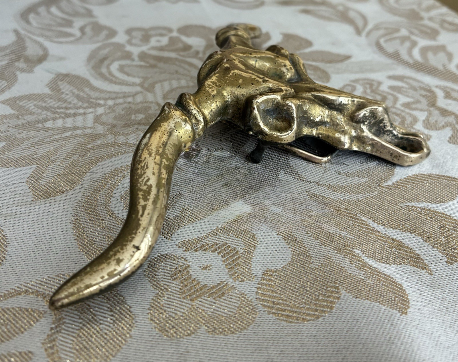 Vintage BARON Brass Longhorn Belt Buckle W/ sz 36 1.7” Leather Belt & 2nd Buckle