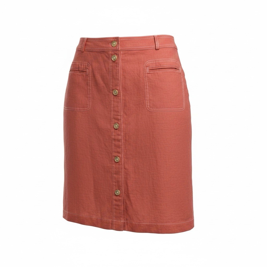 CJ Banks Women’s 2X Coral Linen Blend Button Front Midi Skirt Belted Plus Size