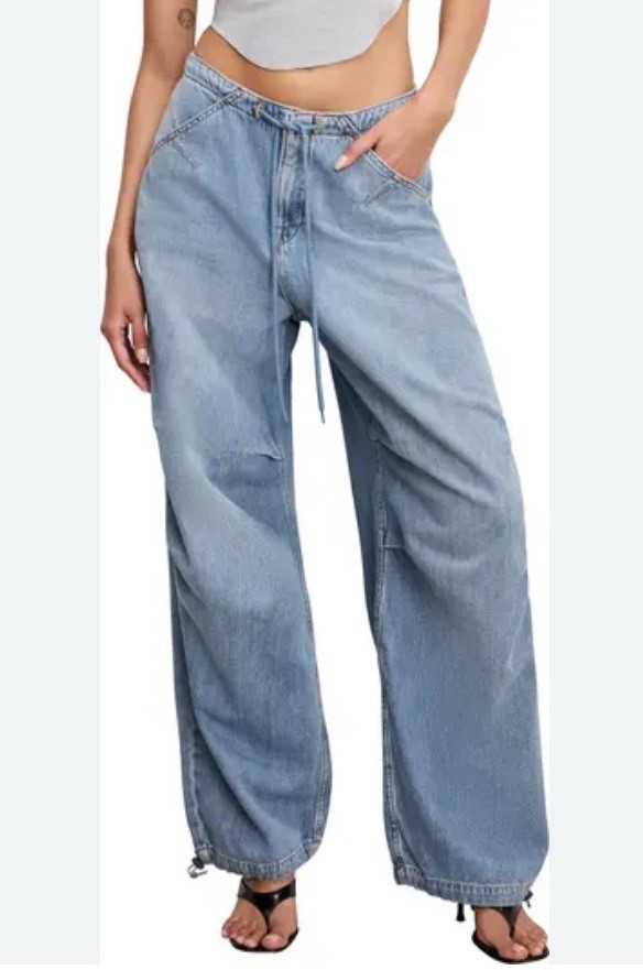 GOOD AMERICAN LITE LINEN DENIM PARACHUTE PANTS INDIGO794 Size 14/32 NEW