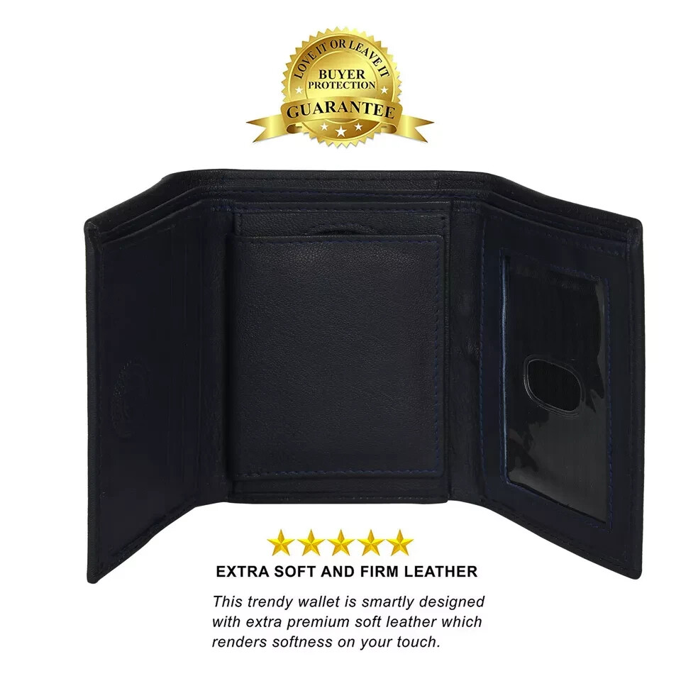 LEATHER BADGE ID HOLDER ‘SHIELD’ SHAPE TRIFOLD WALLET NEW BLACK VERY RARE WALLET