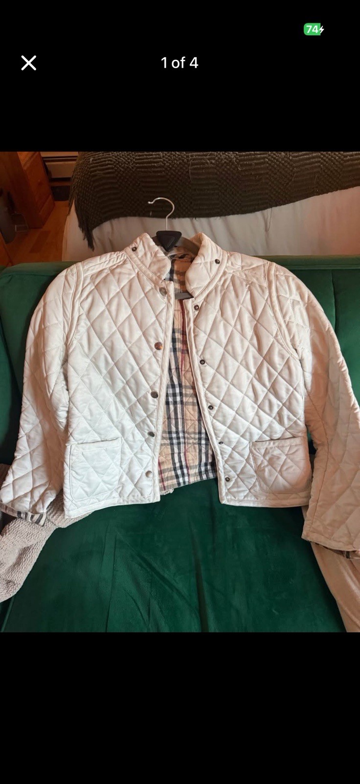 Burberry London Women’s Quilted Snap Front Lined Jacket Beige Size M