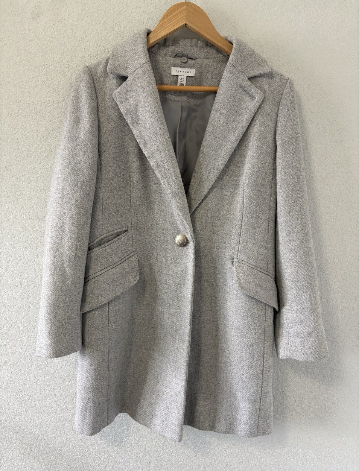 Topshop Gray Faux Wool Coat US 4 UK 8 Tailored Single Button Lined Jacket