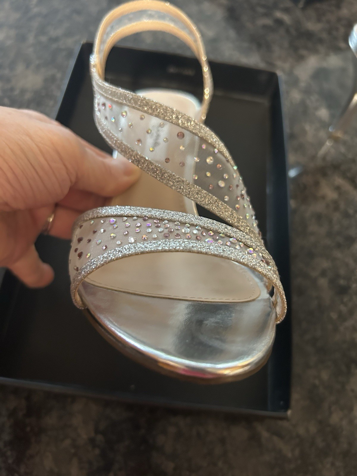 Nina Valeda YM Silver Iridescent Sparkle Slingback Open Toe Women’s 8M