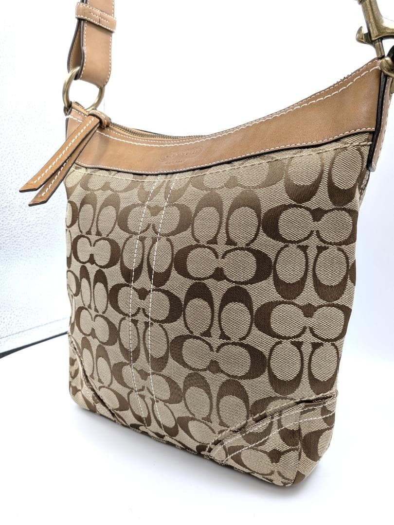 COACH Signature Canvas Shoulder Bag Beige 2257 11.4×10.6×2.4in Used