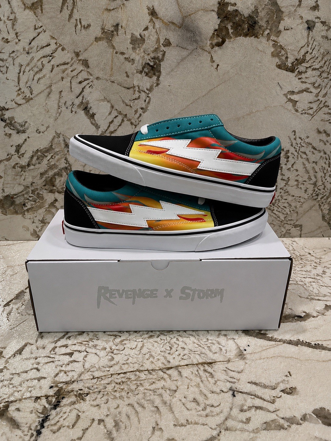 Revenge x Storm Teal Flames Size 6M/7.5W Brand New Authentic Next Day Ship