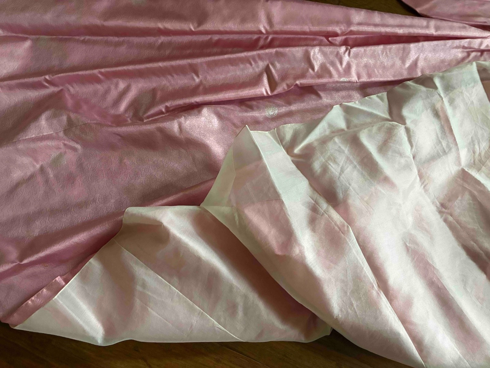 Vintage authentic Korean hanbok dress, pink with metallic silver, small
