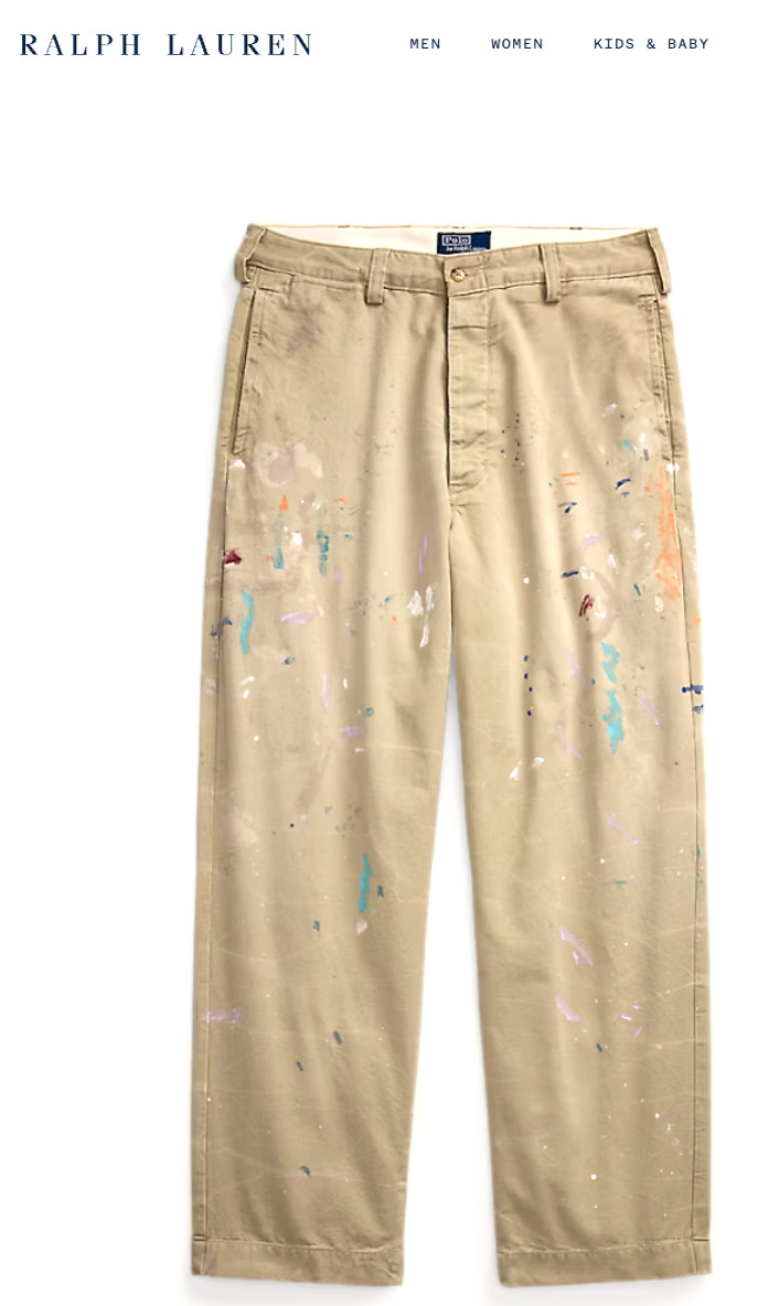 Ltd. Edition Polo Ralph Lauren Big Chino Hand Paint Splatter Khaki Work Pants 34