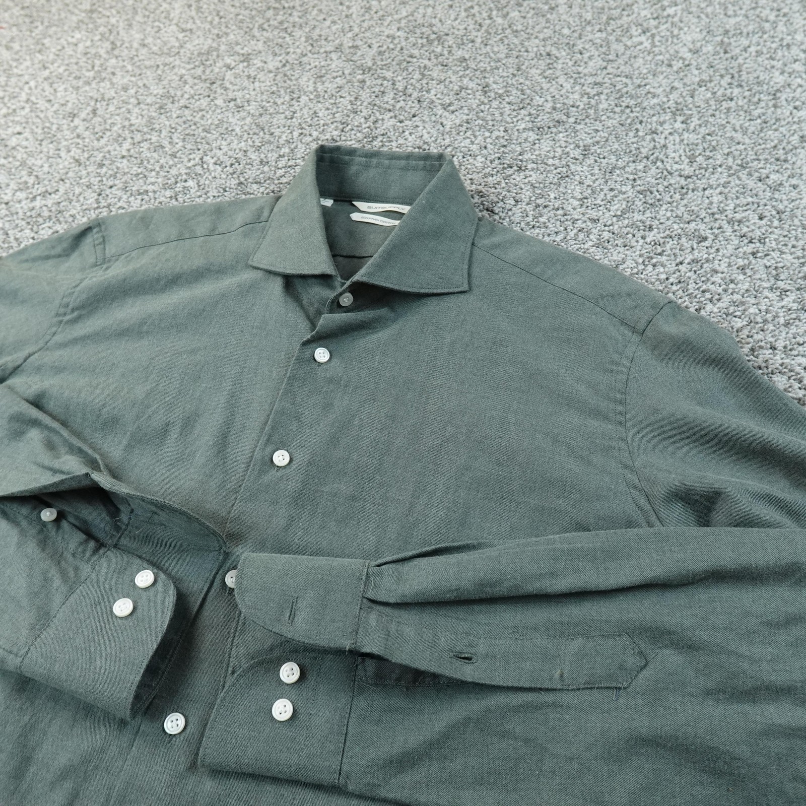 Suitsupply Shirt Mens 16.5 Green Egyptian Cotton Slim Fit Long Sleeve Button Up