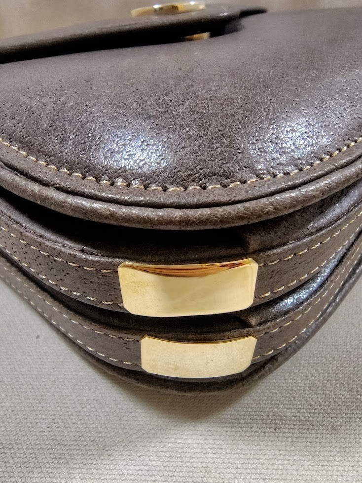 Gucci Vintage Shoulder Bag Leather Brown Authentic 389T0353